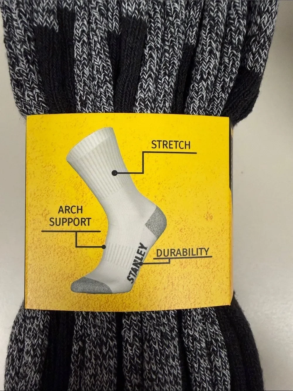 STANLEY Black Heather White Combo Cushioned Soft Cotton Blend Full Crew Socks